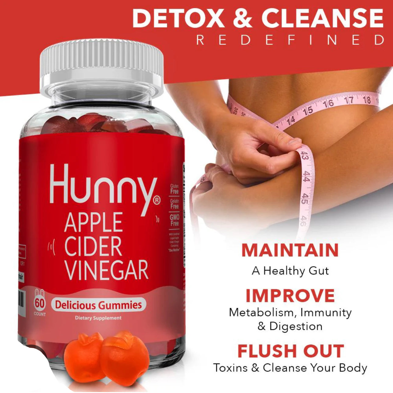 60 Apple Cider Vinegar Gummies au vinaigre de cidre de pomme en forme d'ours, pomme